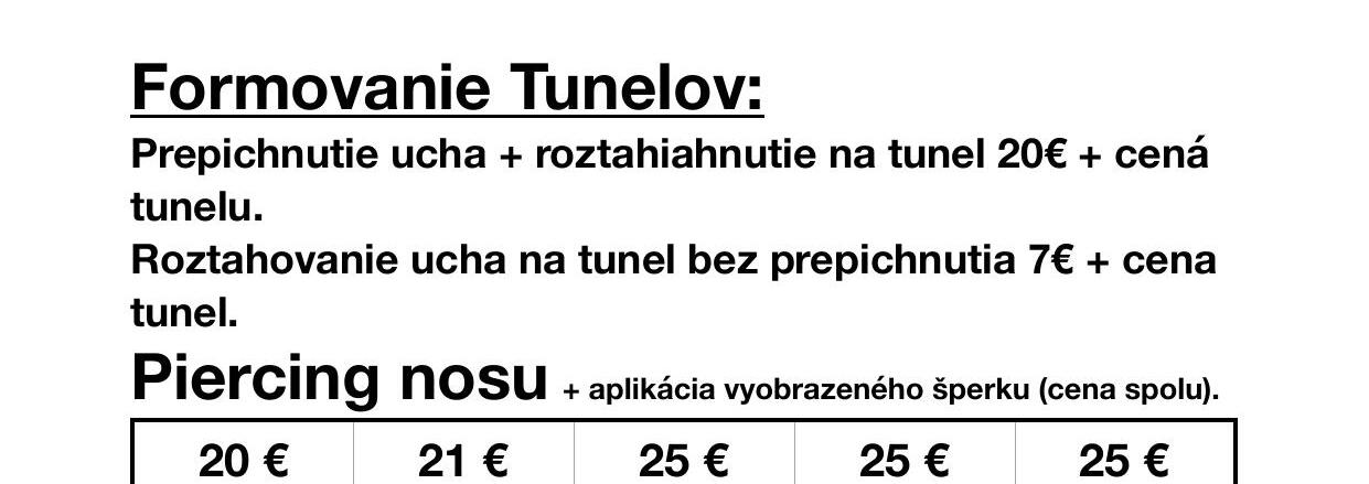 Cenník - Piercing jazyka