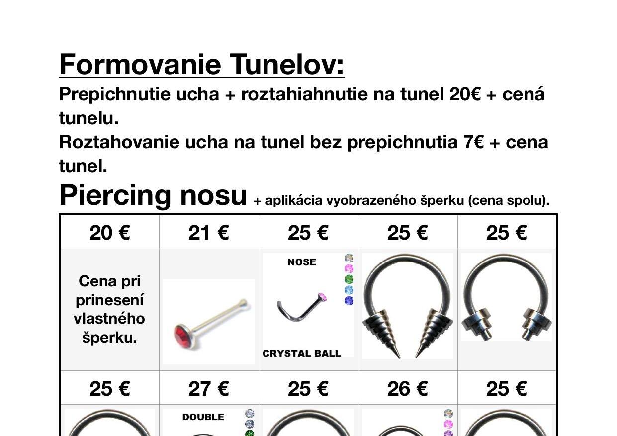 Cenník - Piercing nosa