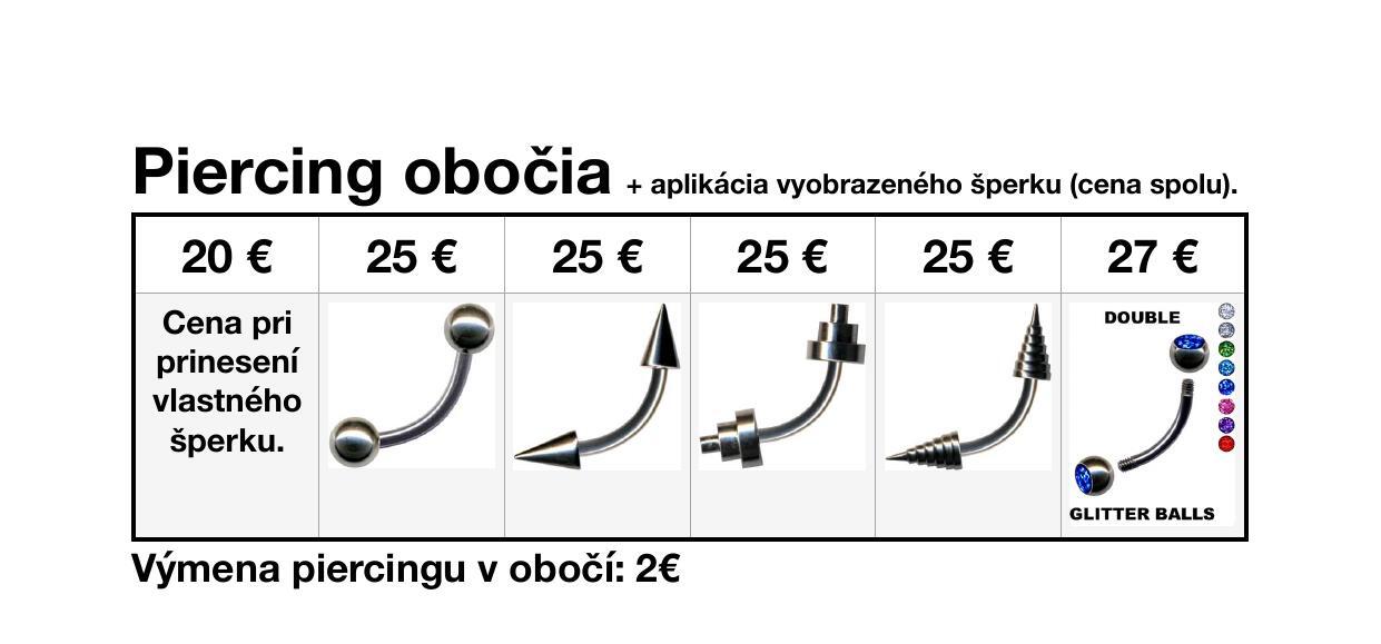 Cenník - Piercing obočia
